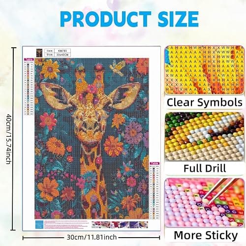 Diamond Art Kits for Adults, Giraffes and Flowers 5D Diamond Painting Kits Dots for Adults,5D DIY Paint by Diamonds,Full Drill Round Diamond Dot Gem Art Painting for Home Art Decor, 11.81X15.74 inch thumbnail 2