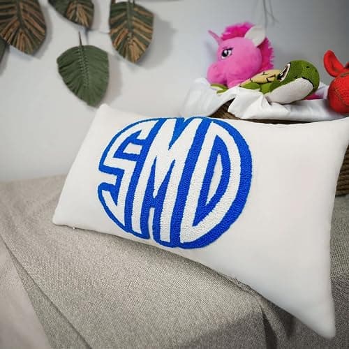 mia'spillow lab Wedding Monogram Punch Needle Embroidery Pillow, Custom Letter Monogram Pillow, Personalized Couple Gift Idea, Lumbar Pillow, Couple Cushion thumbnail 2