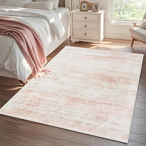 Srugn Washable Rugs 5x7 Area Rugs for Living Room,Bedroom,Dining Room- Ultra Soft Faux Wool Nursery Rug for Baby Girl,Neutral Light Pink Low Pile Vintage Carpets for Dorm Kids Playroom,Non Slip thumbnail 8