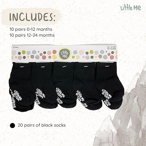 Little Me 20-Pack Newborn Baby Infant & Toddler Unisex Socks, For Baby Girl or Boy, 0-12 & 12-24 Months, Assorted Size Pack - Black thumbnail 3