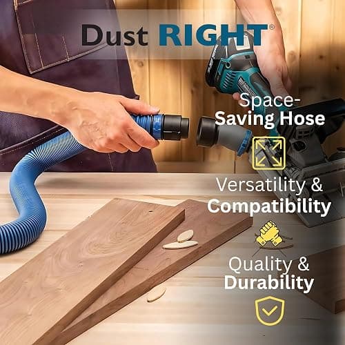 Dust Right Flexiport Power Tool Hose Kit - 3 To 12' Expandable Hose & 4 FlexiPorts - Lightweight Dust Collectors for Woodworking Power Tools - Collector Hose for Shop Vacuums, Table Saw & More thumbnail 3