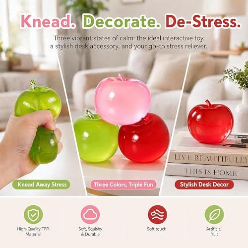 Squishy Pink Clear Apple Stress Relief Ball, Apple Fruit Sensory Figurine | Transparent Apple Squishy, Soft Novelty Fruit Taba Stress Balls, Sensory Figurine for Adult Relaxation, Relieve Work Anxiety thumbnail 6