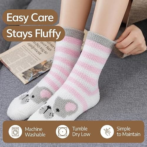 WaySoft Fluffy Fuzzy Socks for Women & Teen Girls - 4 to 5 Pairs Bulk Pack - 2023 Holiday Collection - Cozy Warm Fleece Socks thumbnail 7