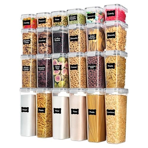 Vtopmart Airtight Food Storage Containers with Lids, 24 pcs Plastic Kitchen and Pantry Organization Canisters for Cereal, Dry Food, Flour and Sugar, BPA Free, Includes 24 Labels,Gray - Image 1