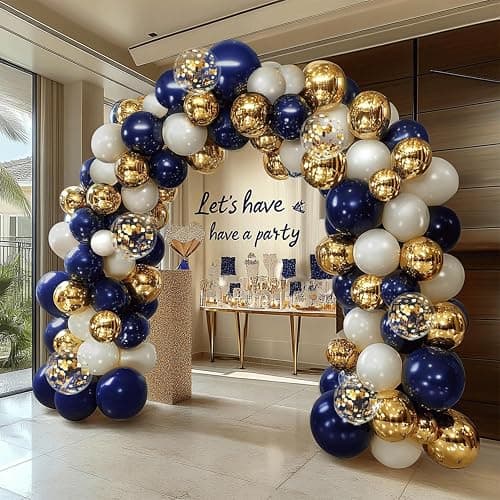 Navy Blue Gold Balloon Arch Kit, Pearl White,129 pcs,Different Size | Double Stuffed Latex Balloons for Celebration Birthday Wedding Party Decorations thumbnail 6