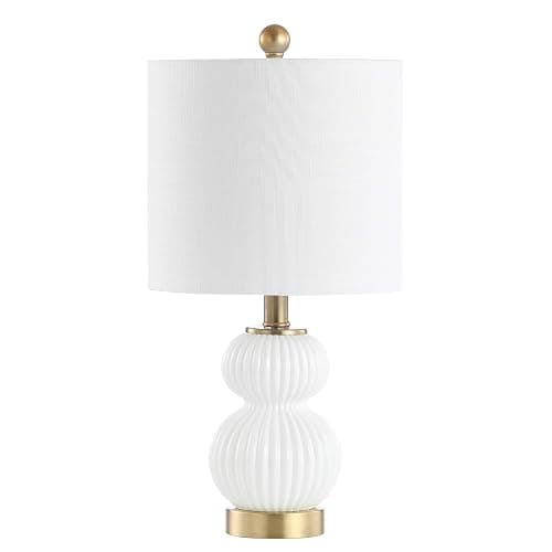 JONATHAN Y 20" White/Brass Gold Ribbed Gourd Glass Table Lamp, Modern Bedside Lamp for Bedroom Living Room, White Linen Drum Shade, LED Bulb Included JYL1099A thumbnail 8