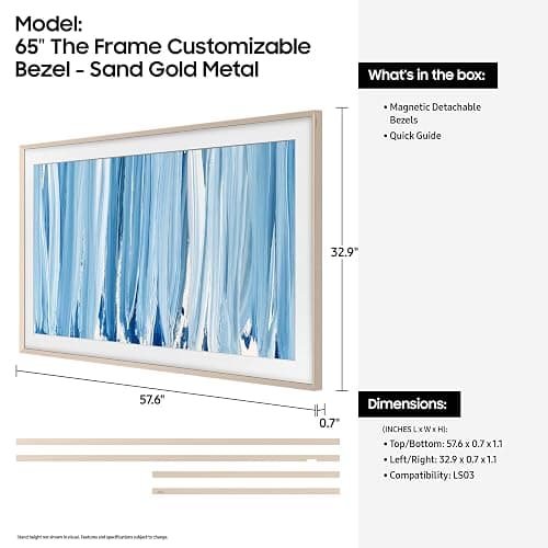 Samsung 65" The Frame Customizable Bezel (2026 Model), Magnetic, Easy Installation, VG-SCFH65SGMZA, Sand Gold Metal thumbnail 2