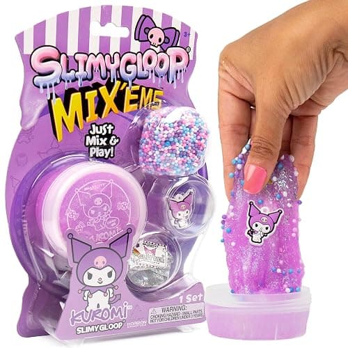 Kuromi SLIMYGLOOP Mix’EMS Slime, Collectible Charm with Fun Add-Ins, Hello Kitty and Pink Glitter Slime, Party Favors for Kids 8-12, Girls Toys Age 6-8, Sanrio Stuff - Image 1