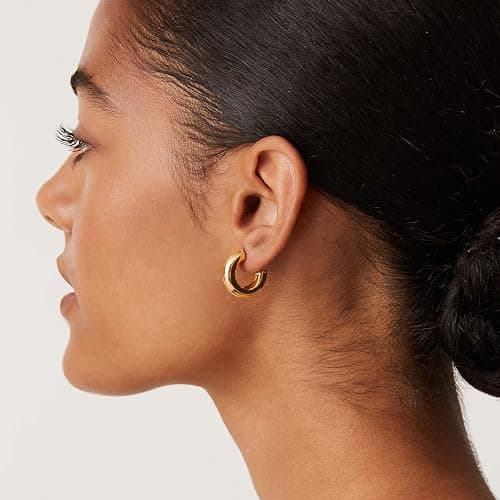 PAVOI 14K Gold Plated Lightweight Chunky Open Hoops for Women | Trendy Gold Hoop Earrings thumbnail 5