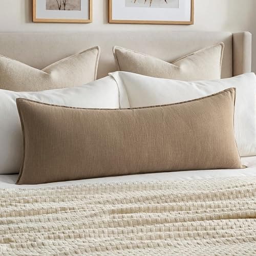 MIULEE Decorative Long Lumbar Throw Pillow Cover for Bed 14x36 Khaki Boho Farmhouse Neutral Couch Pillowcase Pack of 1 Accent Modern Sofa Cushion Livingroom Home Decor (Covers Only) - Image 1
