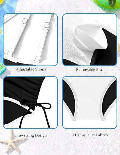 TyeSmo Girls Swimsuit One Piece Bathing Suit Color Block Strap Swimwear Drawstring Swimsuits for Teens 9-16Y with Padded thumbnail 5
