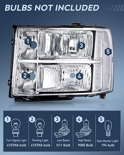 Nilight Headlight Assembly Compatible for 2007 2008-2013 GMC Sierra 1500 2008-2014 GMC Sierra 2500 HD 3500 HD Chrome Housing Clear Corner Clear Lens, Headlights Assembly Replacement thumbnail 2