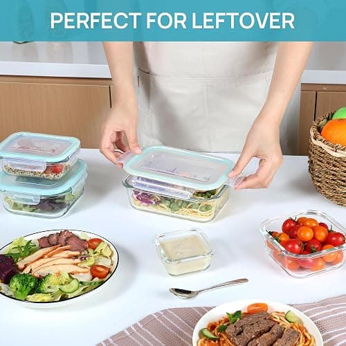Vtopmart 8 Pack Glass Food Storage Containers with Airtight Lids, Glass Meal Prep Containers, Lunch Office Meal for Microwave, Oven, Freezer and Dishwasher, BPA Free thumbnail 7