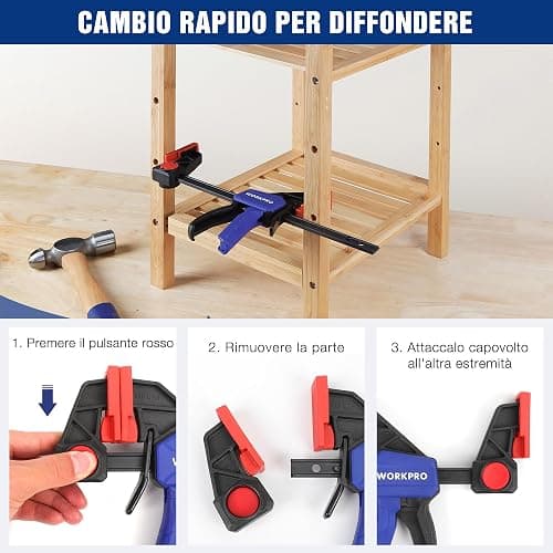 WORKPRO Morsetti da Falegname 2 Pezzi, Set di Morsetti per Legno | a sgancio rapido da 150 mm per Serraggio e Allungamento, Morsetti a Barra 68 kg, Fissaggio del Legno con una Sola Mano thumbnail 6