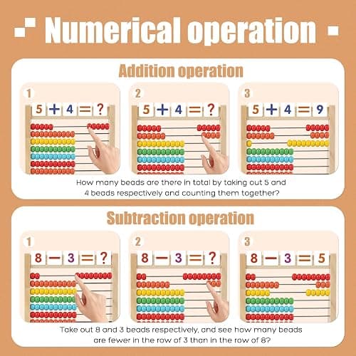 Ranqibo Wooden Abacus for Kids Math - 10-Row Counting Toy with 100 Beads, Number Cards & Counting Sticks, Educational Counters for Kids Math Gift for Age 3 4 5 6 7 Year Old Boy Girl thumbnail 7