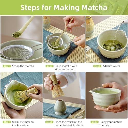 SOOCVWOLF 7 Pcs Matcha Whisk Set, Ceramic Matcha Kit for Tea Ceremony, Matcha Whisk and Bowl, Matcha Tea Set for Making Latte Drinks, Gift for Matcha Lover and Starters(Green) thumbnail 7