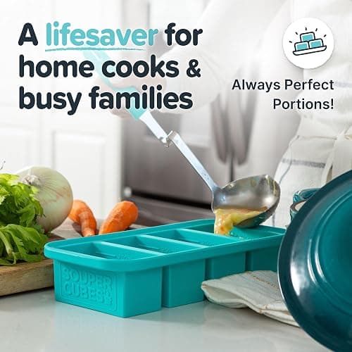 Souper Cubes 1 Cup Silicone Soup Freezer Molds with Lids - Soup Cubes with Steel Reinforced Rim - Perfect for Freezing Broth, Rice, Individual Portions, Meal Prepping and More - Aqua - 2-Pack thumbnail 4