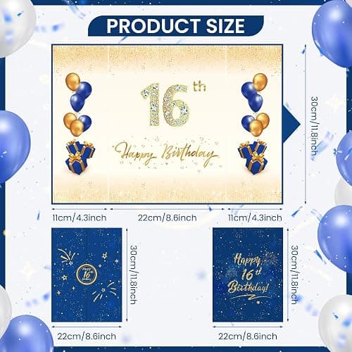 Blue 16th Birthday Decorations Guest Book Navy Blue Gold Happy 16th Birthday Card Signature Book Alternative for Boys Girls 16th Birthday Anniversary Party Supplies Favors Decor Gift Greeting 16 Years thumbnail 3