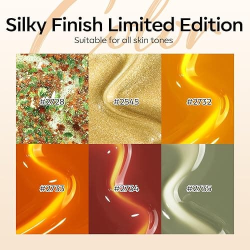 Modelones Gel Nail Polish, 6 Colors Fall Wine Brown Orange Green Jelly Gel Polish Yellow Gold Glitter Cat Eye Nail Polish with Magnet and Wooden Stick Soak Off LED Manicure Kit DIY Gift thumbnail 6