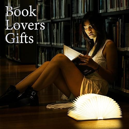 Book Lovers Gift Book Lamp, 5-Color LED, Foldable Lamp, Hot Foil Cover | 9.7 inch Large Warm ambient LED night light, ideal for bedroom, study and reading corner, perfect Christmas and holiday gift thumbnail 2