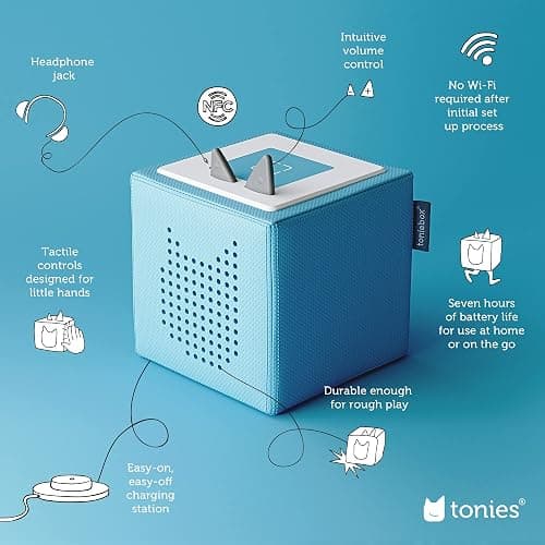 Toniebox Audio Player Disney Starter Set Bundle with Woody, Lightning McQueen, Simba, Winnie-The-Pooh, and Playtime Puppy - Listen, Learn, and Play with One Huggable Little Box - Light Blue - Light Blue thumbnail 3