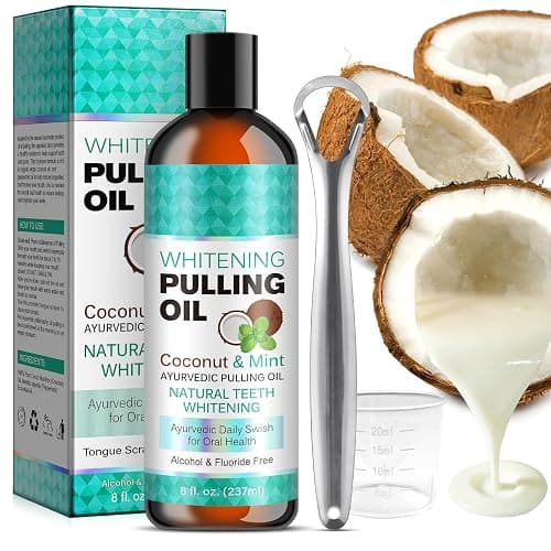 Coconut Oil Pulling for Fresh Breath and Oral Hygiene - Ayurvedic Expert Formulated | Supports Healthy Gums | Natural - Includes Tongue Scraper and Measuring Cup - 8 oz - Image 1