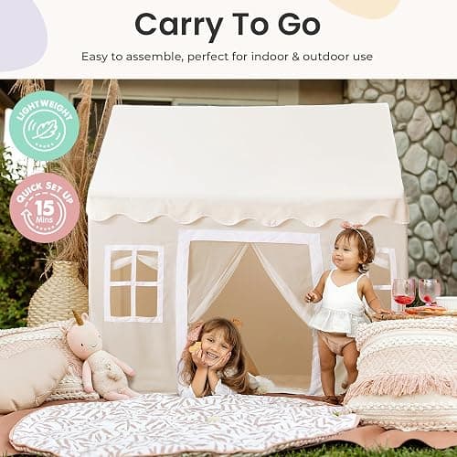 Tiny Land Play Tent with Padded Mat & LED Lights, Kids Tent, Playhouse for Kids, Indoor Bed Tent for Toddler, Toys for 3,4,5,6-Year-Old Girls, Neutral Color Play Room Furniture thumbnail 7