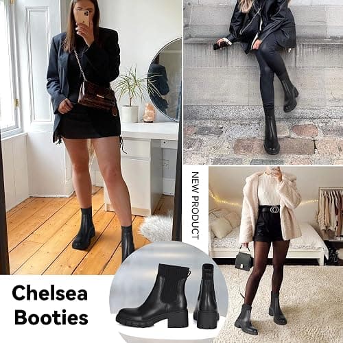 Athlefit Women's Chelsea Boots Fashion Slip on Platform Ankle Boots Lug Sole Chunky Booties thumbnail 6