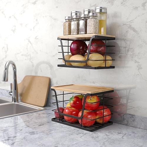 ALOCEO 2 Pack Storage Stackable Kitchen Laundry Organizers with Bamboo Top, Large Trash Bag Holder and Small Garbage Bag Dispenser for Countertop Organization thumbnail 8