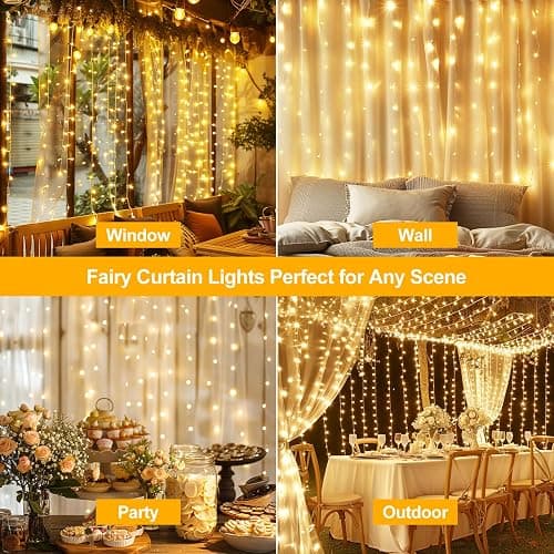 HOLITS 2 Pack Fairy Curtain Lights Upgraded Tangle-Free Warm White USB Plug in 8 Modes String Hanging Lights with Remote for Christmas, Bedroom, Indoor, Outdoor, Weddings, Party (10 FTx10 FT) thumbnail 2