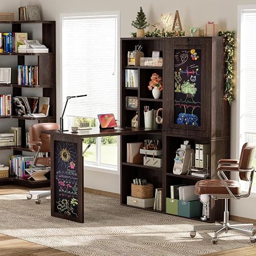 Armocity Small Folding Desk with Outlets, Fold-Out Murphy Desk Craft Table | Foldable Wall Mounted Desk Cabinet with Storage, Multi-Function Desk for Small Spaces/Home Office/Craft Room, Black Walnut thumbnail 2