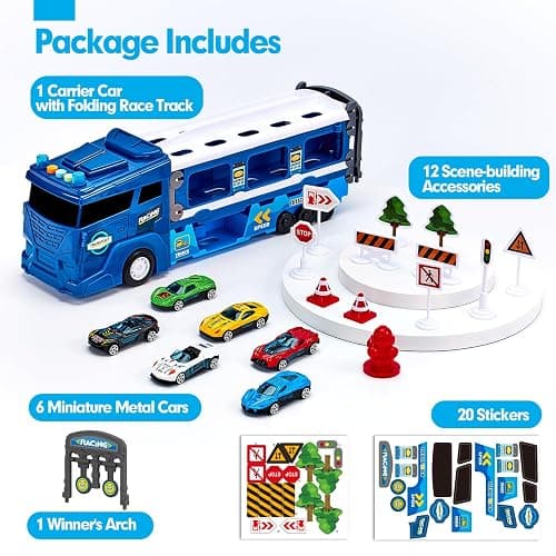 hahaland Toys for 3 Year Old Boy Gift - 2 in 1 Car Carrier Transforms into Race Tracks Toys with Dual Launcher Truck for Kids Ages 3-5 - Car Sets for Boys 3 Year Old Boy Gifts thumbnail 9