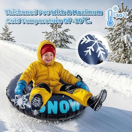 Eterfun Inflatable Snow Tubes - 2 Pack Protable Winter Snow Sledding Toy with Handles and Thick Bottom, Family Outdoor Sport Supplies Gift Kits for Boy Girl Christmas Halloween Birthday Gift thumbnail 4