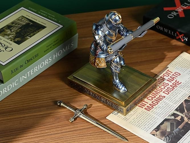 HDMbigmi King's Guard Knight Pen Holder Pen Stand Desk Organizers and Accessories Resin Pencil Holder as Gift for Office and Home (Blue) thumbnail 2