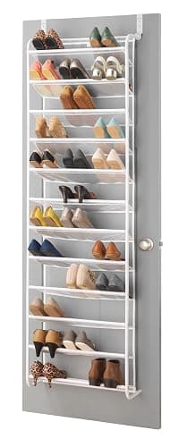 Whitmor 36 Pair Over the Door Shoe Organizer, 12 Tier Hanging Shoe Organizer, Heavy Duty Metal & Mesh Shoe Holder, Hanging Shoe Rack for Closet Organizer & Storage, 69"L x 21.7"W x 7.5"H, White - Image 1