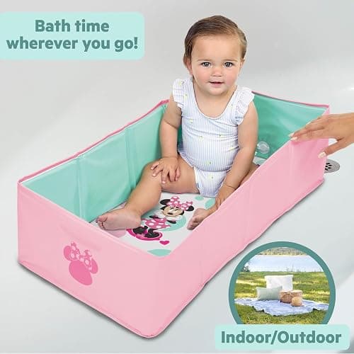Disney Baby Minnie Mouse Tuckaway Toddler Folding Tub, Converts Shower to Bathtub, Folds to Store, Easy to Clean, Portable Baby Bathtub for Travel, 12M-5Y thumbnail 4