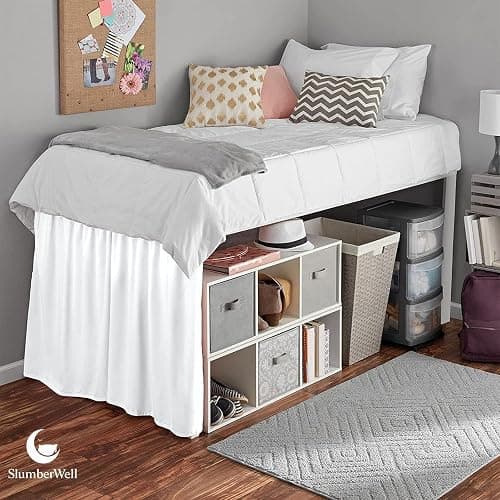SlumberWell Microfiber Extra Long Ruffled Bed Skirt for Collage Dorm Room, Three Sided Panel, Easy Fit & Stylish for Beds, Twin XL 32 Inch Drop, White thumbnail 9