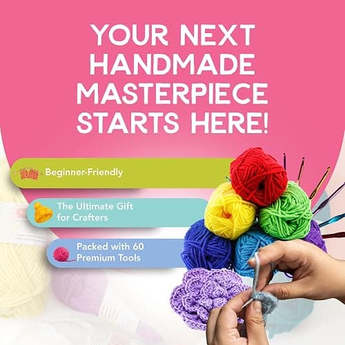 Incraftables Crochet Kit for Beginners – 85 Piece Beginner Crochet Kit for Adults & Kids with Yarn, Hooks, Accessories & Bonus Tote Bag Organizer – Learn to Crochet with Complete Starter Set thumbnail 5