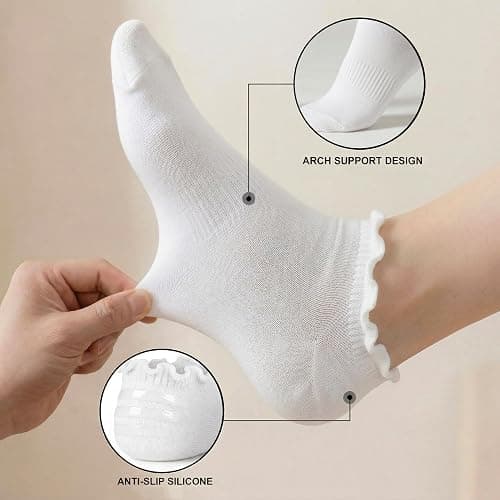 EUFANCE 6 Pairs No Show Socks for Women Ruffle Socks Low Cut Socks Cute Ankle Frilly Short Cotton Socks thumbnail 4