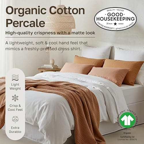 California Design Den King Bed Sheets Set - Soft 100% Organic Cotton Sheets with Deep Pockets, Crisp Percale, Breathable and Durable Bedding Set - Grey thumbnail 3