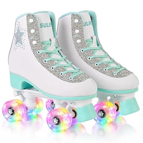 SULIFEEL Roller Skates for Girls and Women, Rhinestone Star Skates with High Top and Motion Light Up Wheels for Indoor and Outdoor Use - Image 1