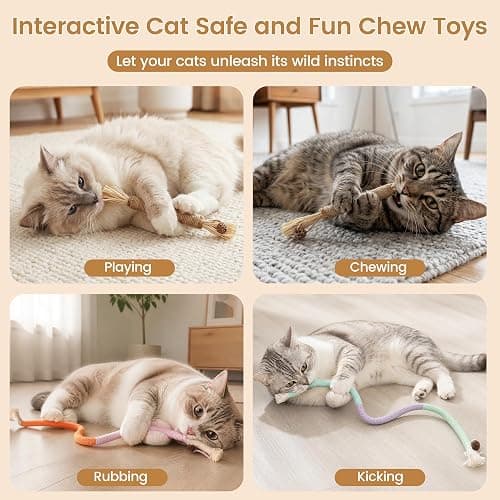 Uyubao Cat Toys, 7Pcs Cat Chew Ropes & Silvervine Sticks for Cats with Natural Catnip & Silvervine, Safe Teeth Cleaning Catnip Toys for Indoor Kittens, Interactive Chew Toys for Indoor Cats thumbnail 6