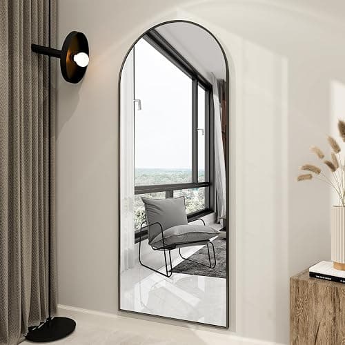 BEAUTYPEAK 65"x24" Full Length Mirror, Arch Full Body Floor Mirror, Wall Mirrors Hanging or Leaning Arched-Top with Stand for Bedroom, Dressing Room, Black thumbnail 7