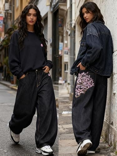 EMMIOL Women Y2K 90S Hip Hop Baggy Jeans Boyfriend Wide Leg Denim Pants Mid-High Rise Loose Streetwear Outfits thumbnail 3