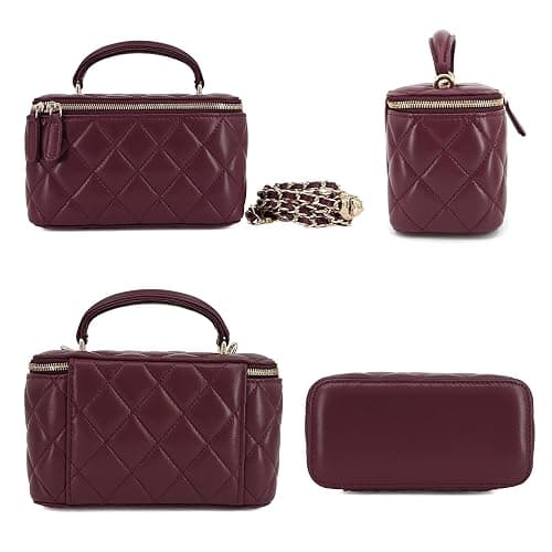 M-ioi-M Small Genuine Leather Purse Quilted Crossbody Bag for Women, Mini Top-Handle Shoulder Handbag w/Gold Chain Strap thumbnail 4
