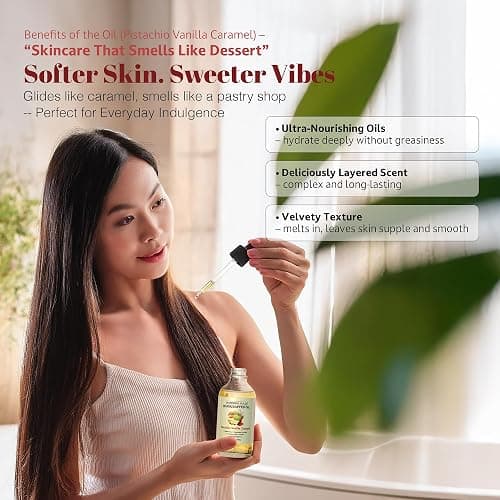 Soothing House Pistachio Vanilla Caramel Body Oil - Nourishing Body Moisturizer for Soft, Glowing Skin with Jojoba & Almond Oil (4 fl oz) thumbnail 8