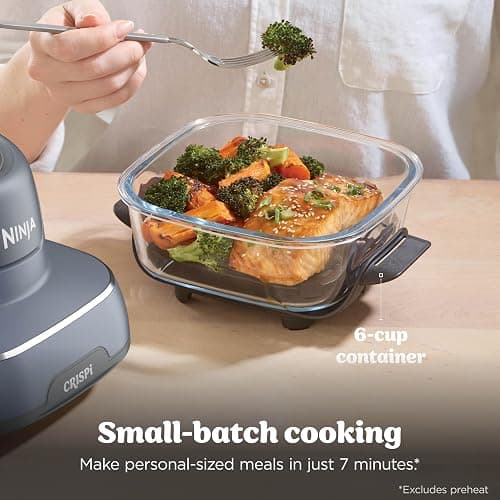 Ninja Crispi 4-in-1 Portable Glass Air Fryer Cooking System, 1500W, 4QT & 6-Cup TempWare Glass Containers with Storage Lids, Microwave, Freezer & Dishwasher Safe, Cyberspace Gray, FN101GY thumbnail 8