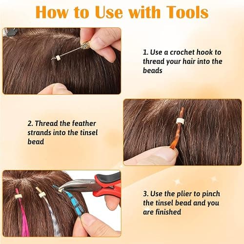65 Pcs Hair Feathers with Hair Extension Tools, 13 Colors Long Straight Synthetic Hair Feather Extensions Kit with Microlink Beads for Women Girls Kids Daily Parties Festival thumbnail 6