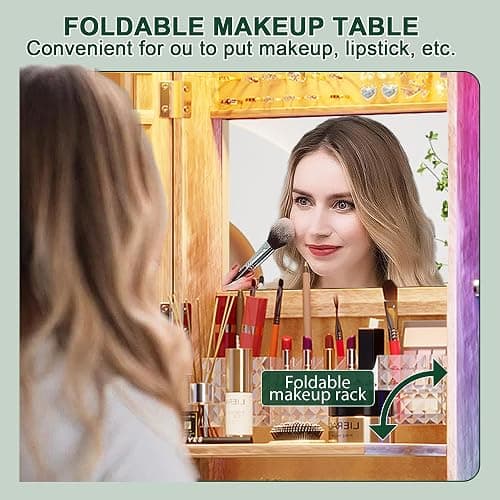HNEBC LED Mirror Jewelry Cabinet with RGB Lights,47.2" Wall Mounted Jewelry Organizer with Full-Length Mirror,Over The Door Hanging Jewelry Armoire Storage Cabinet,Folding Dresser,2 Drawers,Lockable thumbnail 9