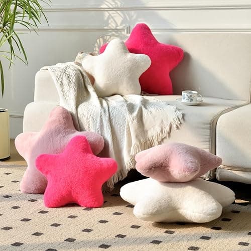 Xiashrk Star Pillow, Decorative Throw Pillows for Bed Couch, 15" Star Shaped Pillow Plush Floor Cushions Room Decor Pillow with Soft Faux Rabbit Fur for Sofa Bedroom Living Room thumbnail 2